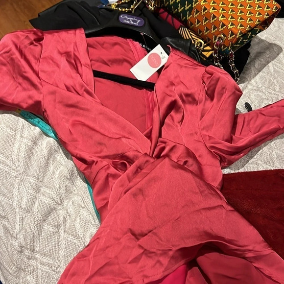 Honey Metallic Fushia pink Mini party long sleeve dress Sz 12 - Picture 12 of 16